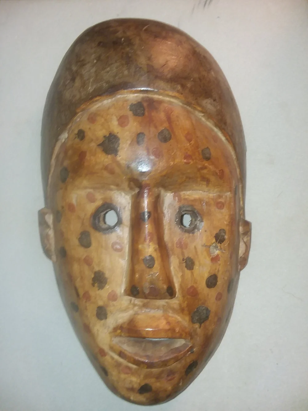 Handcrafted Brown Wood Tribal Mask Wall Decor - Polka Accent